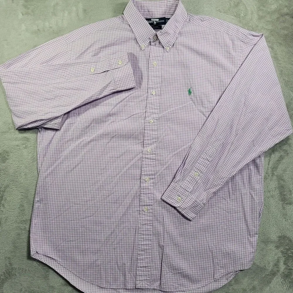Ralph Lauren Shirt Mens XL Purple Check Long Sleeve Blake Button Down Cotton